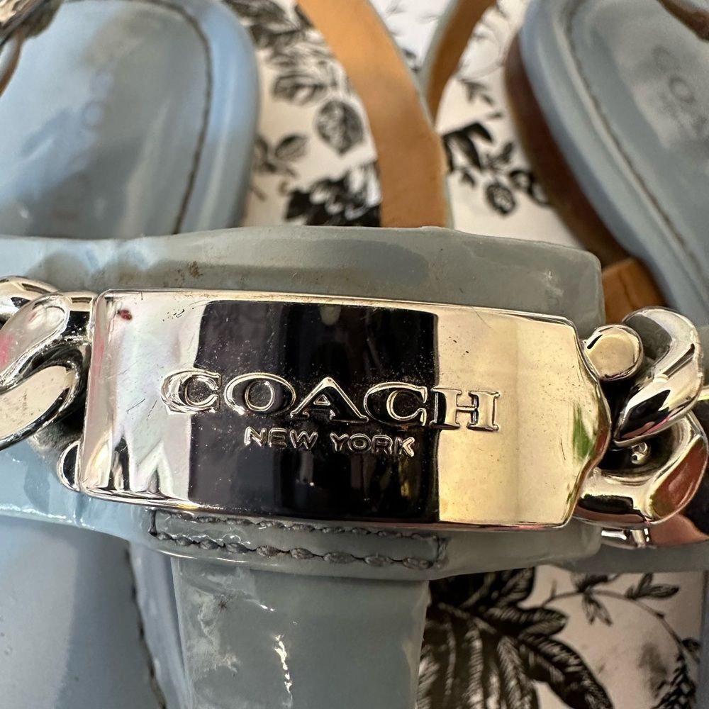 Coach Catherine Light Blue/Gray T-Strap Sandals with Silver Hardware - Picture 8 of 10